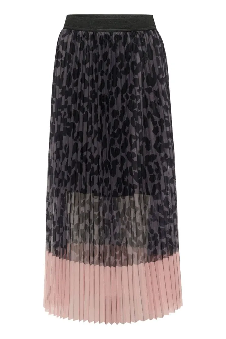 GREY LEOPARD PRINT ELASTIC WAIST SKIRT