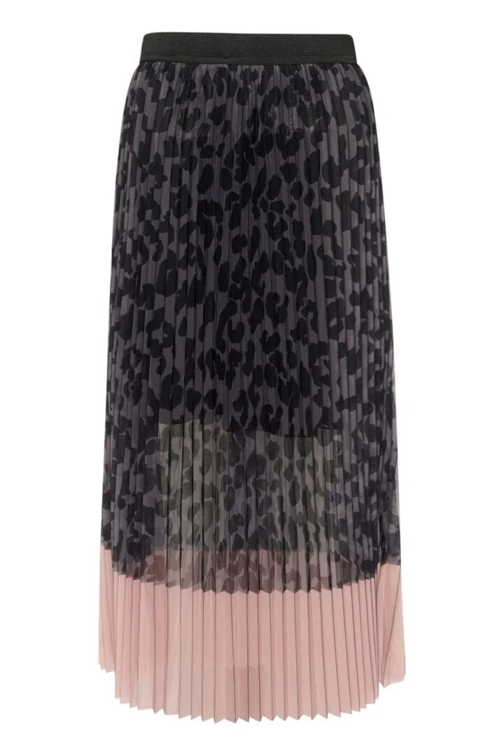 GREY LEOPARD PRINT ELASTIC WAIST SKIRT