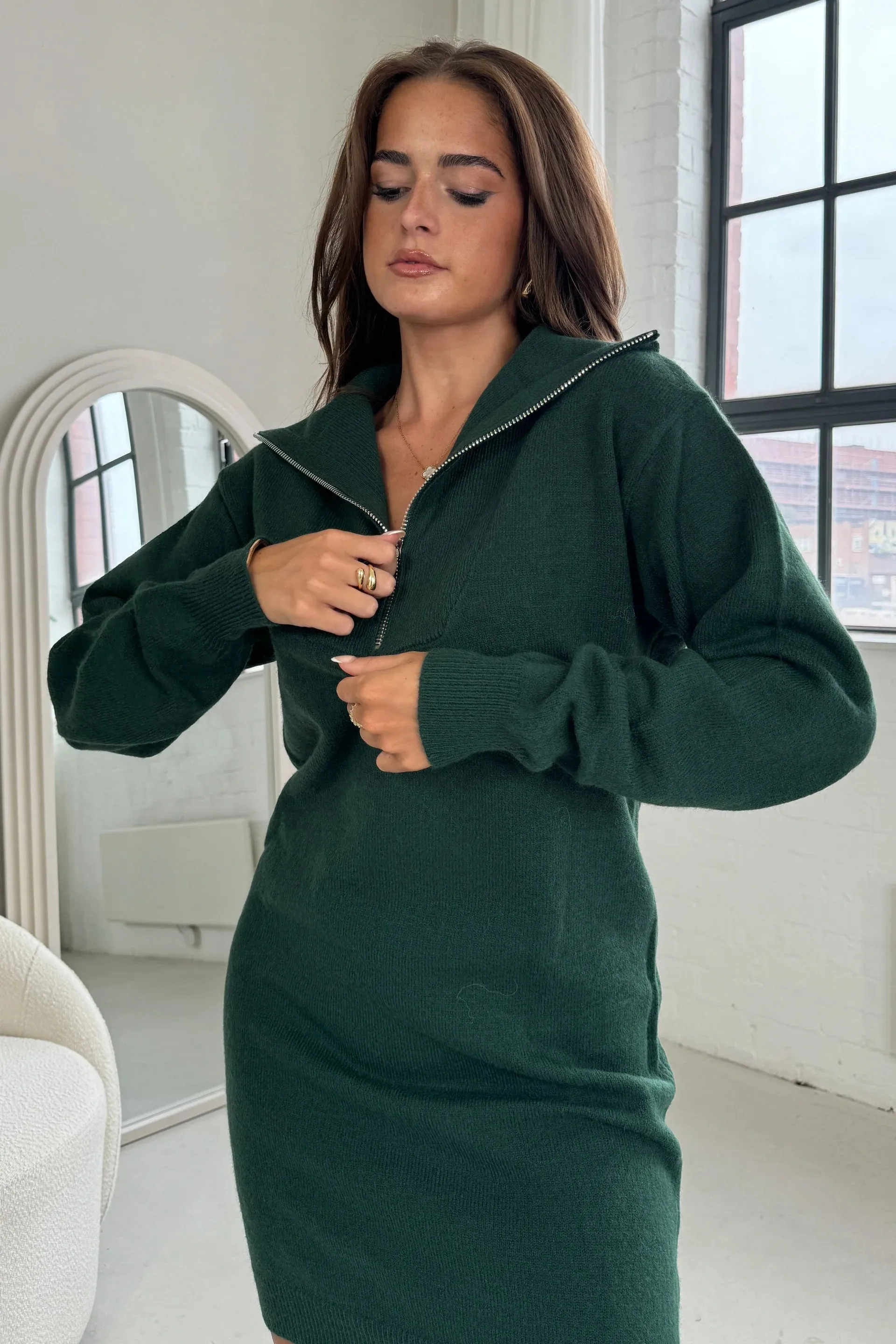 Hayes 1/4 Zip Jumper Dress (Green)