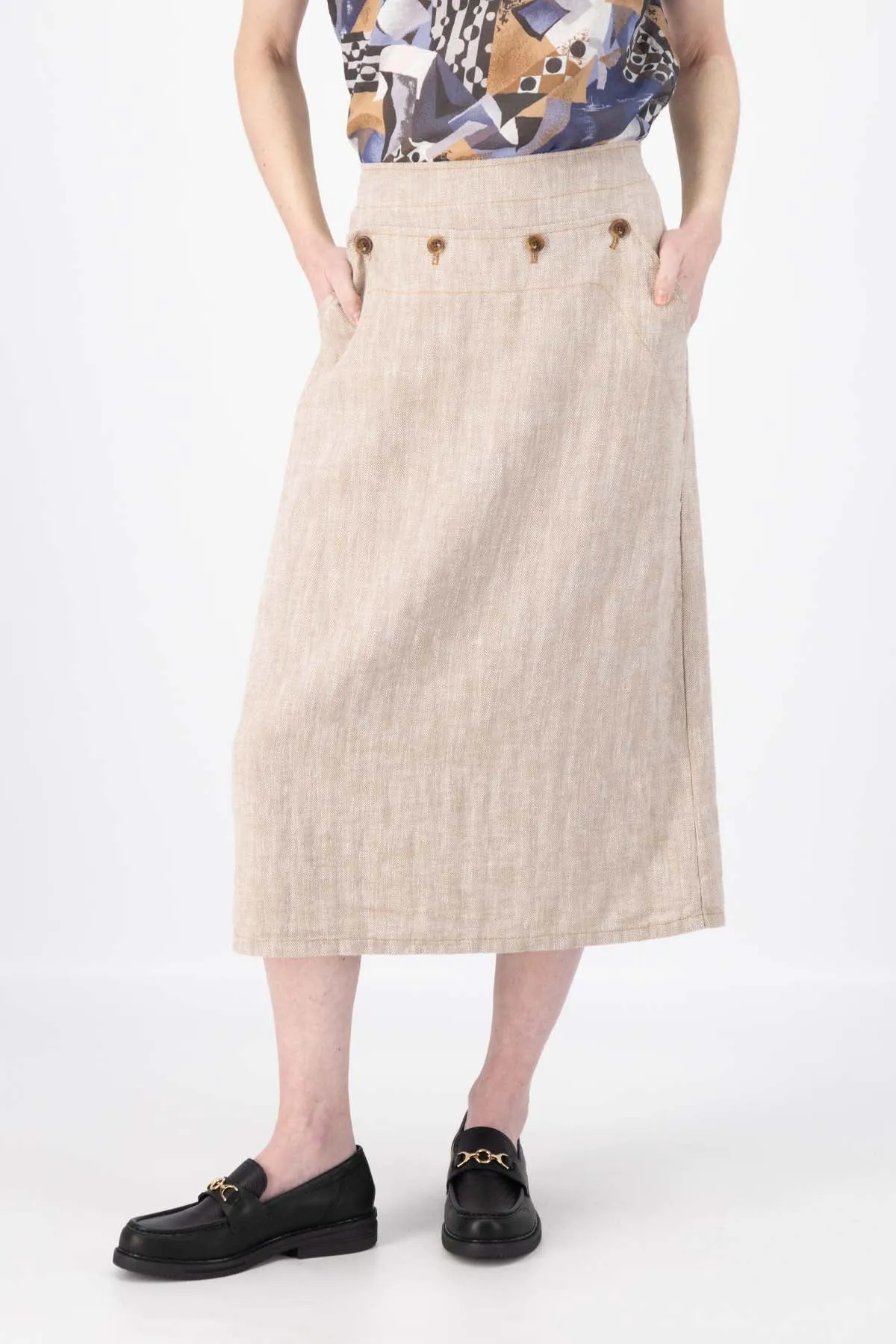 Hepburn Panorama Skirt Beige in Herringbone Linen