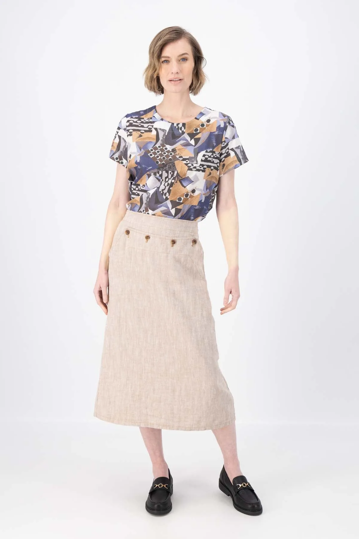 Hepburn Panorama Skirt Beige in Herringbone Linen