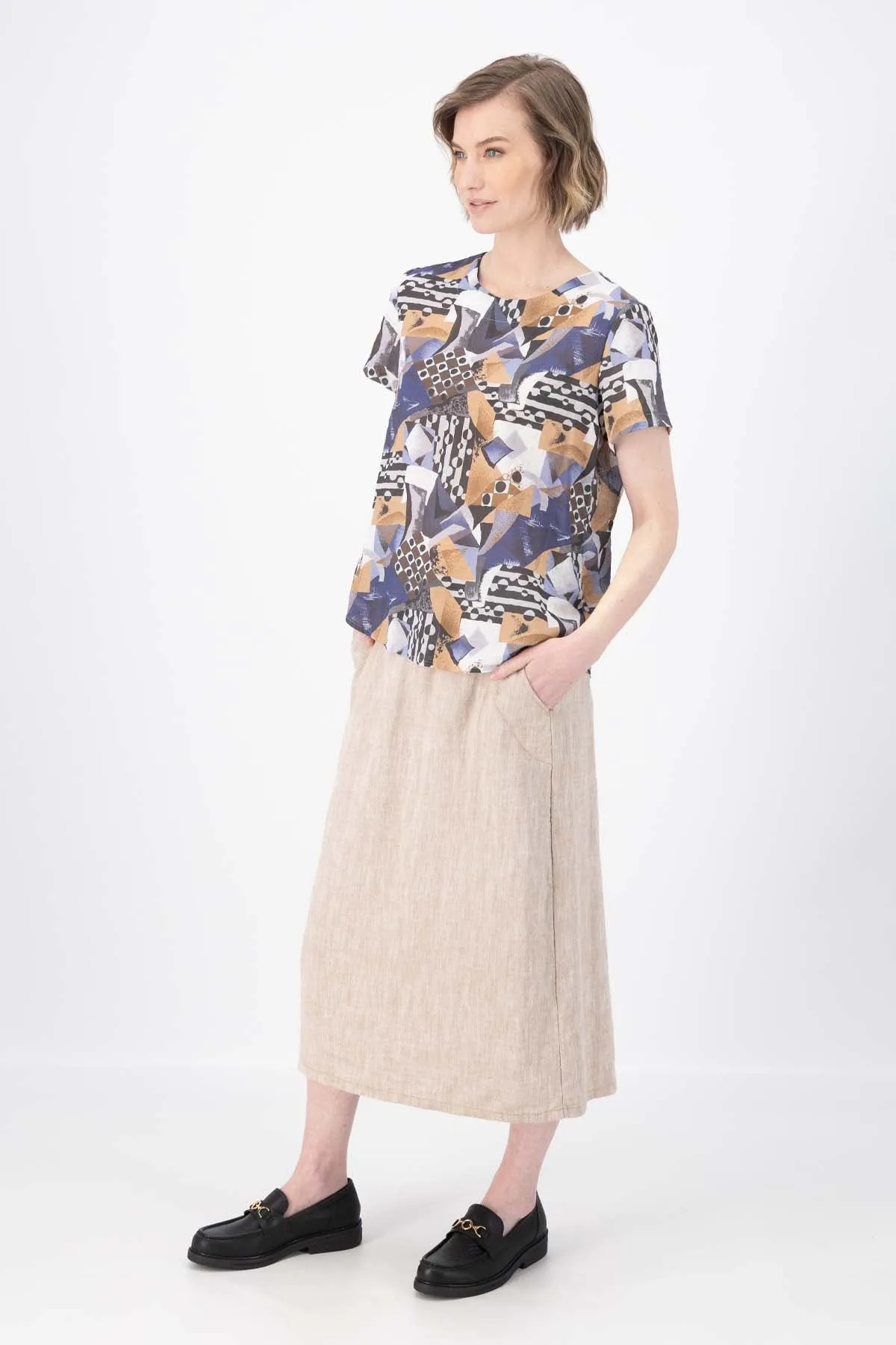 Hepburn Panorama Skirt Beige in Herringbone Linen