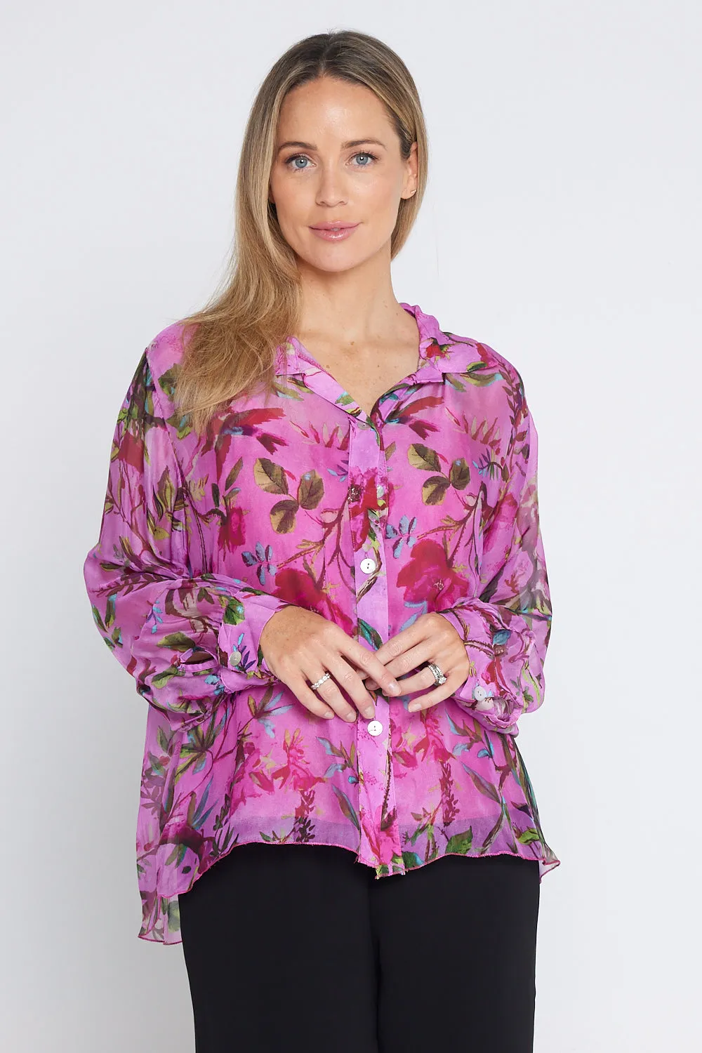 Imogen Silk Shirt - Hot Pink