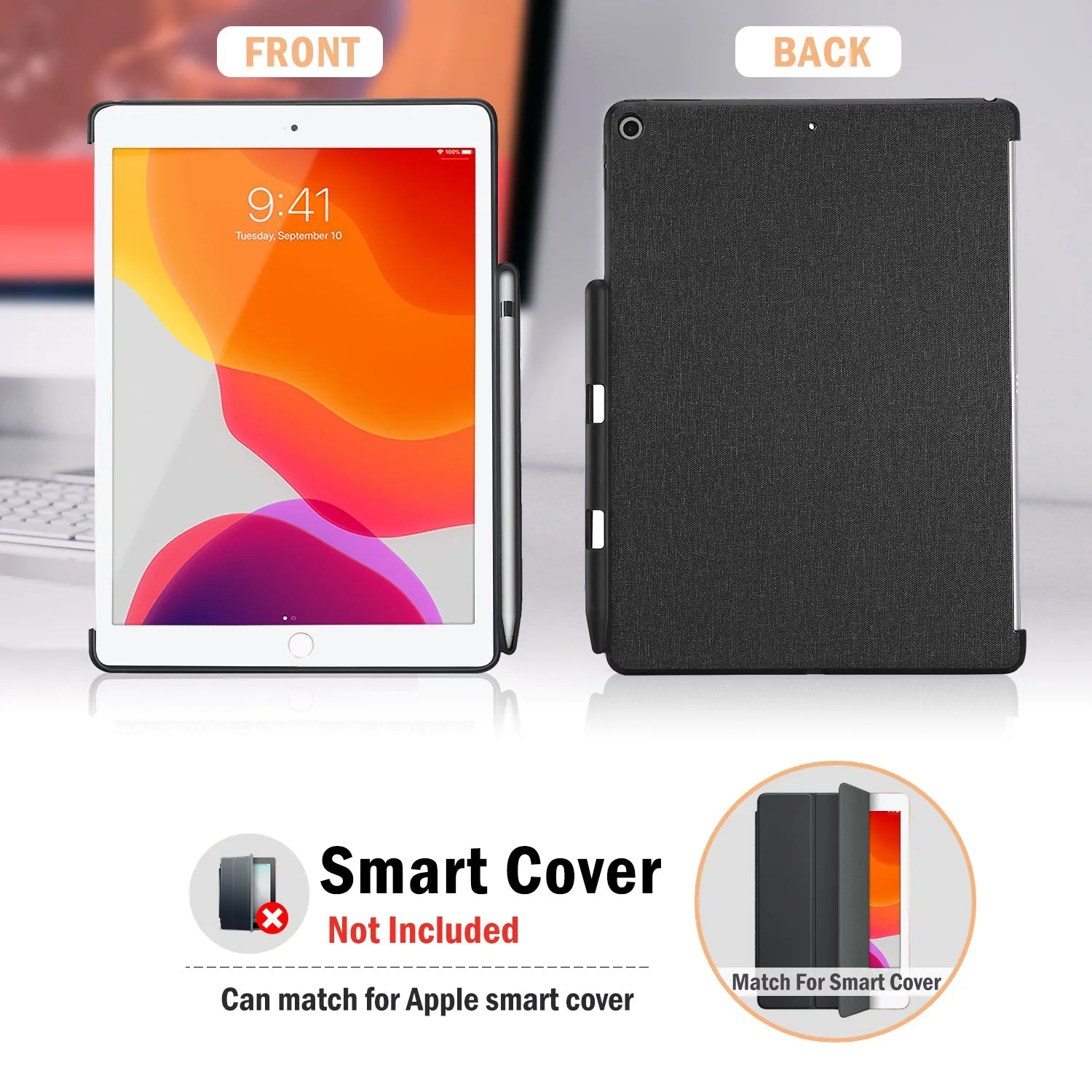 iPad 10.2" 7th Gen 2019/ 8th Gen 2020/ 9th Gen 2021 Back Case with Pencil Holder | ProCase