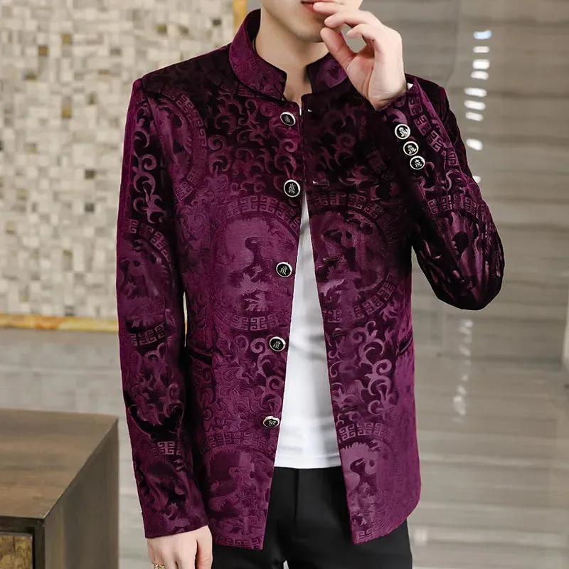 Jacquard Velvet Standing Collar Jacket