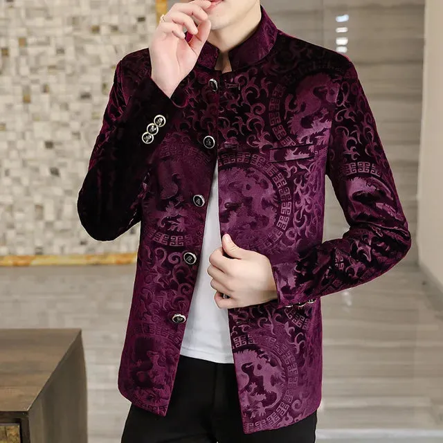 Jacquard Velvet Standing Collar Jacket