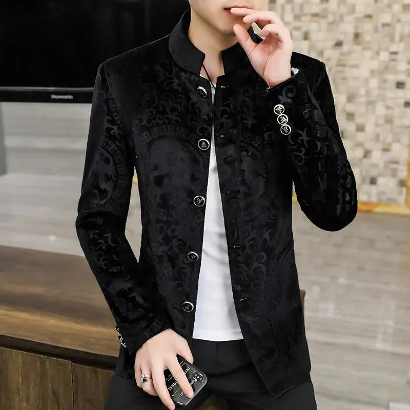 Jacquard Velvet Standing Collar Jacket