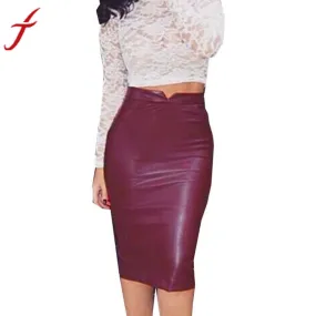 JECKSION High Waist Women Pencil Leather Skirt 2016 Fashion European Style Female Clothing Slim Party Skirt #LSIW