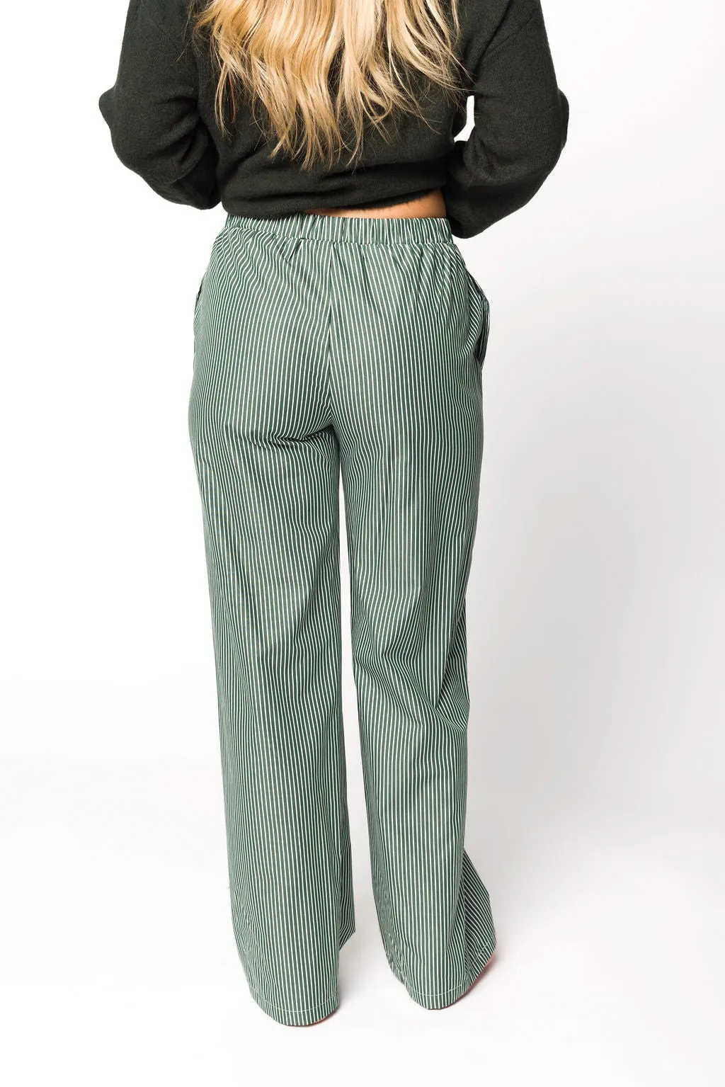 Jo Striped Pajama Pants in Forest Green