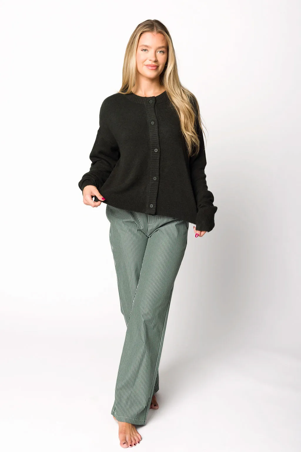 Jo Striped Pajama Pants in Forest Green