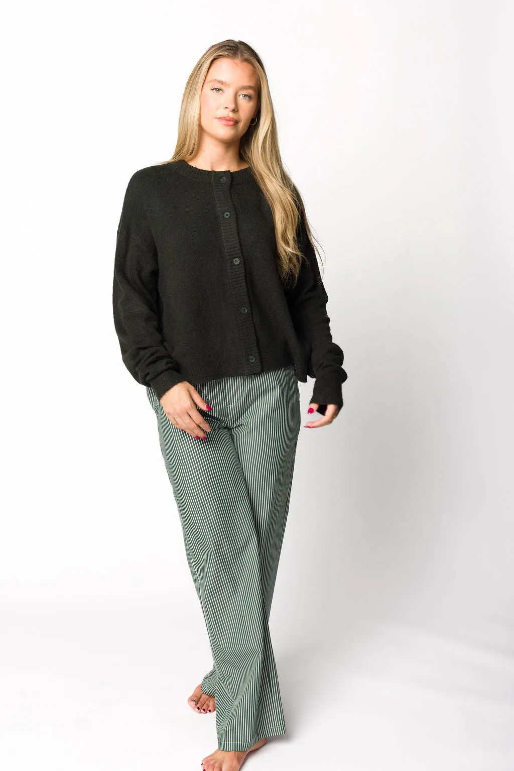 Jo Striped Pajama Pants in Forest Green