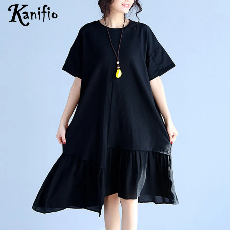 Kanifio Brand Plus Size Women Apparel Casual Shirt Long Dress