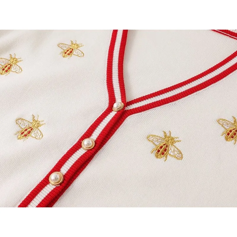 Kawaii Bee Embroidery Cardigan Sweater - Buzzing with Adorable Style! 🐝👚