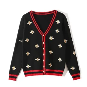 Kawaii Bee Embroidery Cardigan Sweater - Buzzing with Adorable Style! 🐝👚