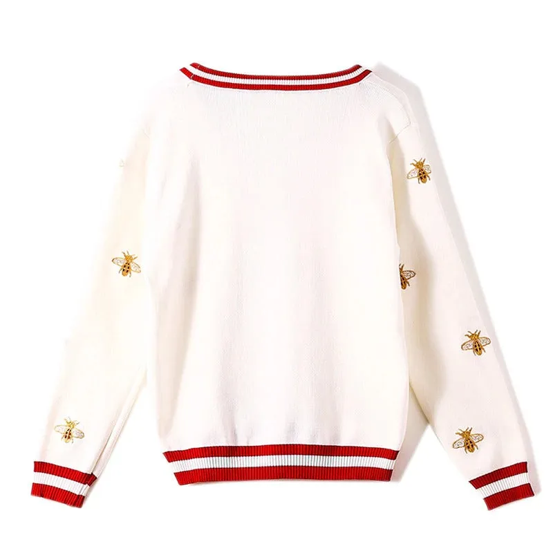 Kawaii Bee Embroidery Cardigan Sweater - Buzzing with Adorable Style! 🐝👚