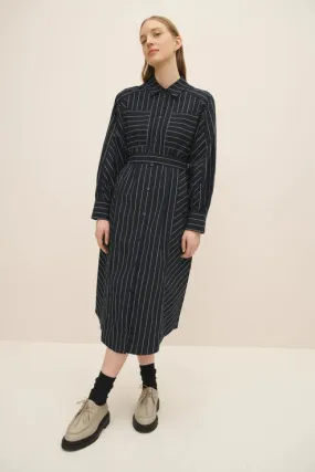 Kowtow Yves Shirt Dress - Navy Pinstripe