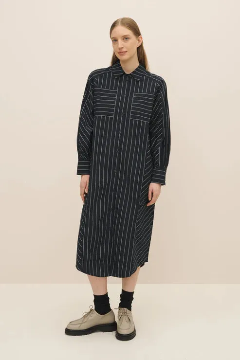 Kowtow Yves Shirt Dress - Navy Pinstripe