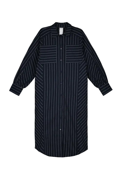 Kowtow Yves Shirt Dress - Navy Pinstripe