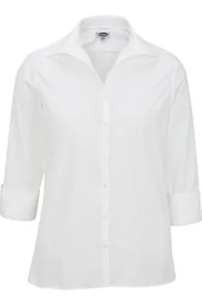 Ladies' 3/4 Sleeve Poplin - White