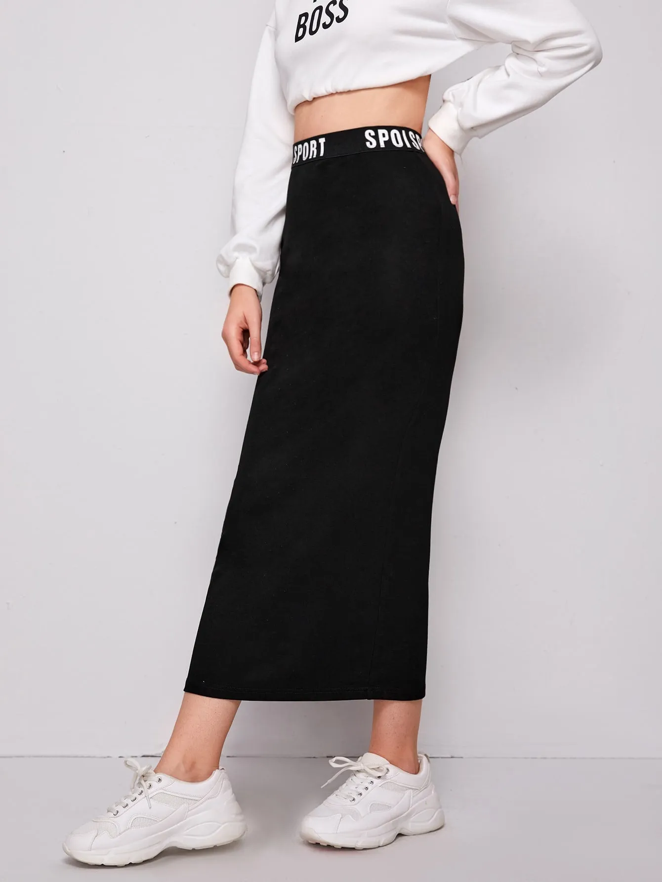 Letter Waist Pencil Skirt