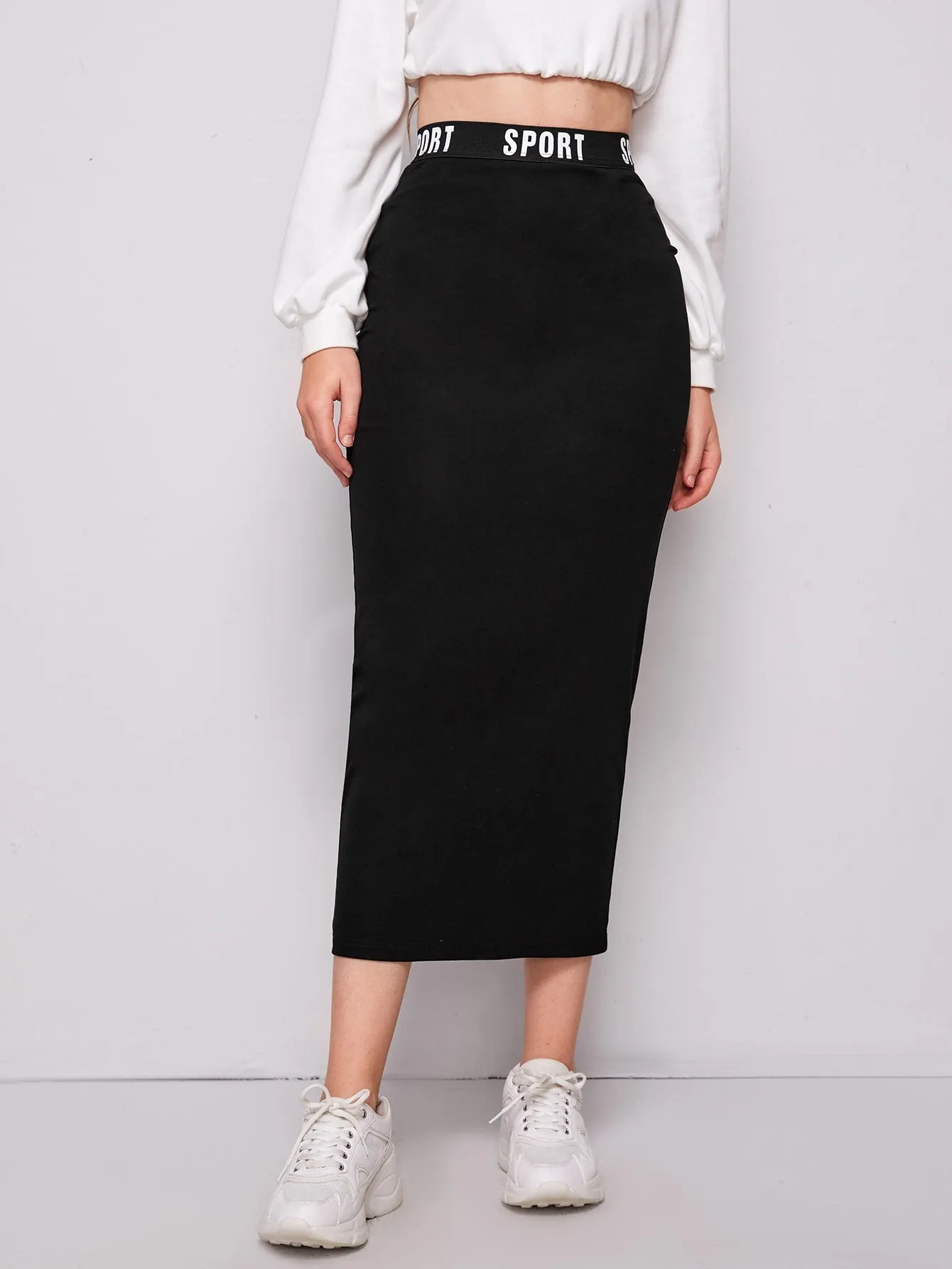 Letter Waist Pencil Skirt