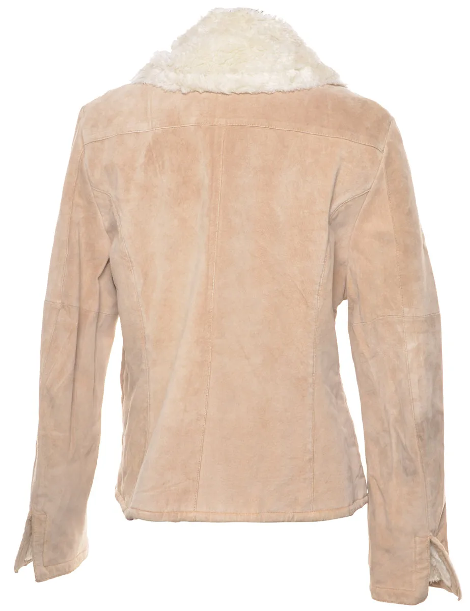 Light Brown Shearling Suede Jacket - L