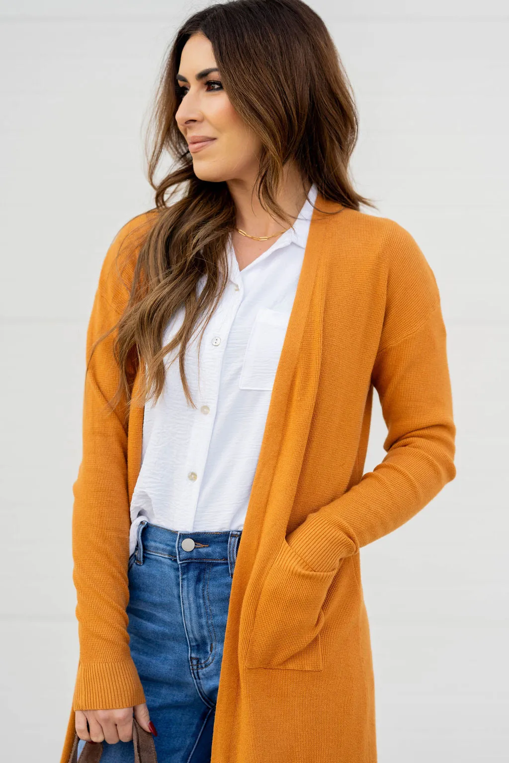 Lightly Waffled Tunic Cardigan