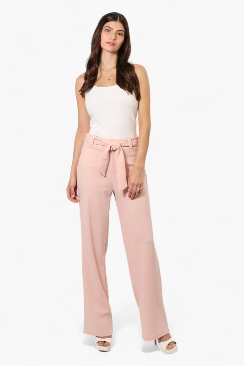 Limite Solid Belted Pants - Pink