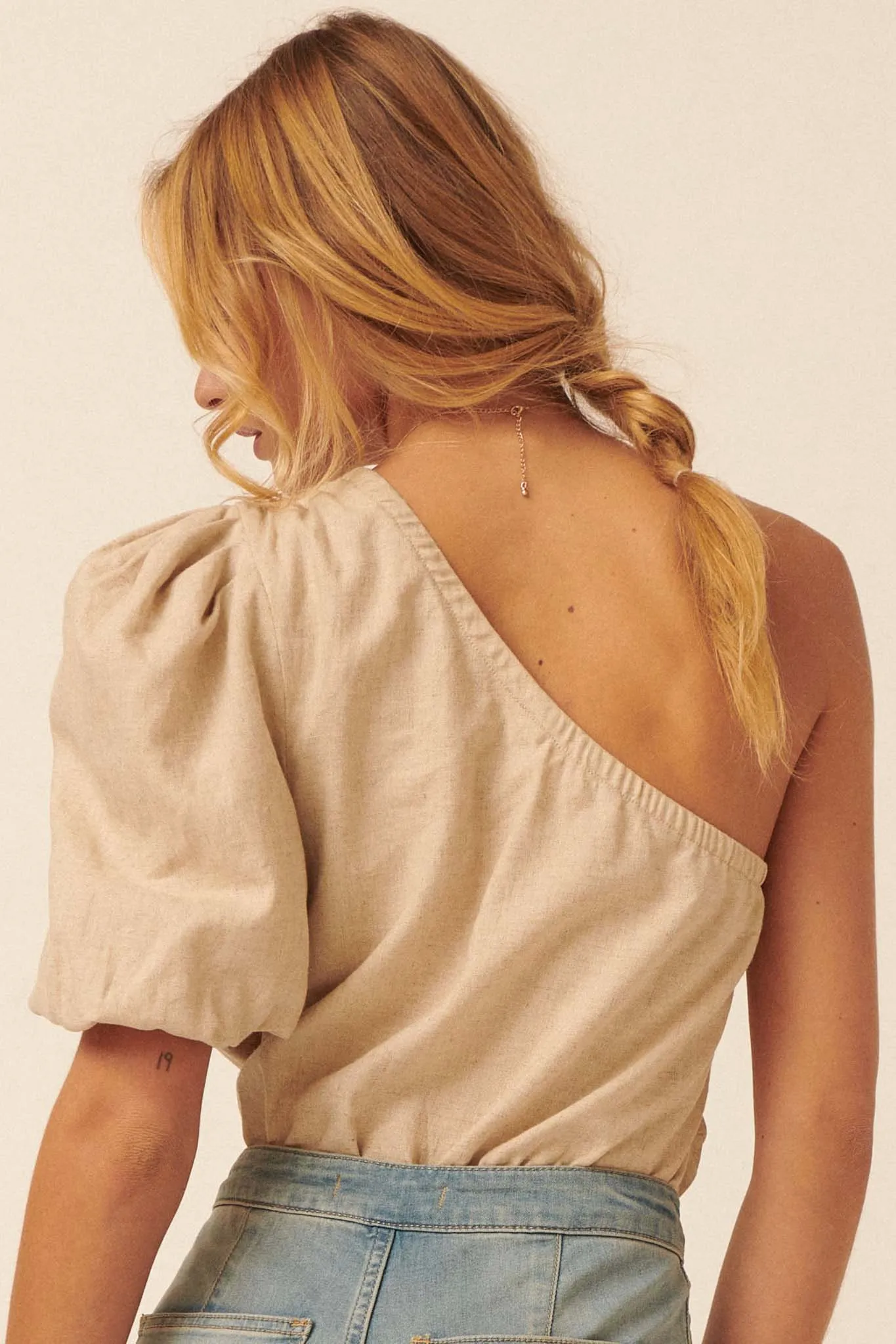 Living Proof One-Shoulder Puff-Sleeve Bodysuit