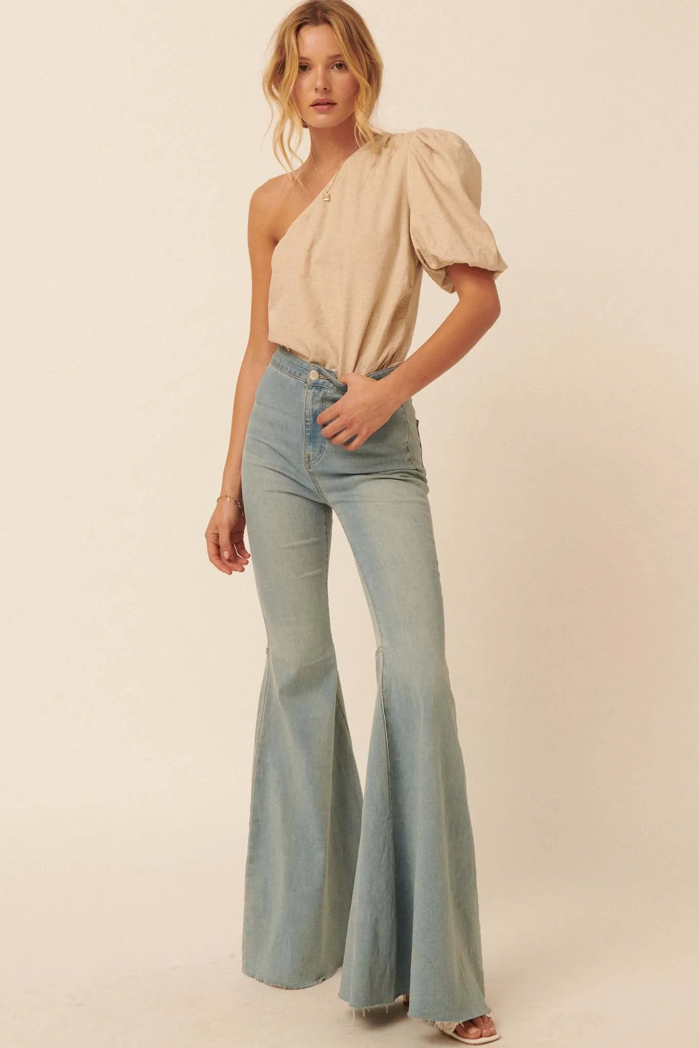 Living Proof One-Shoulder Puff-Sleeve Bodysuit