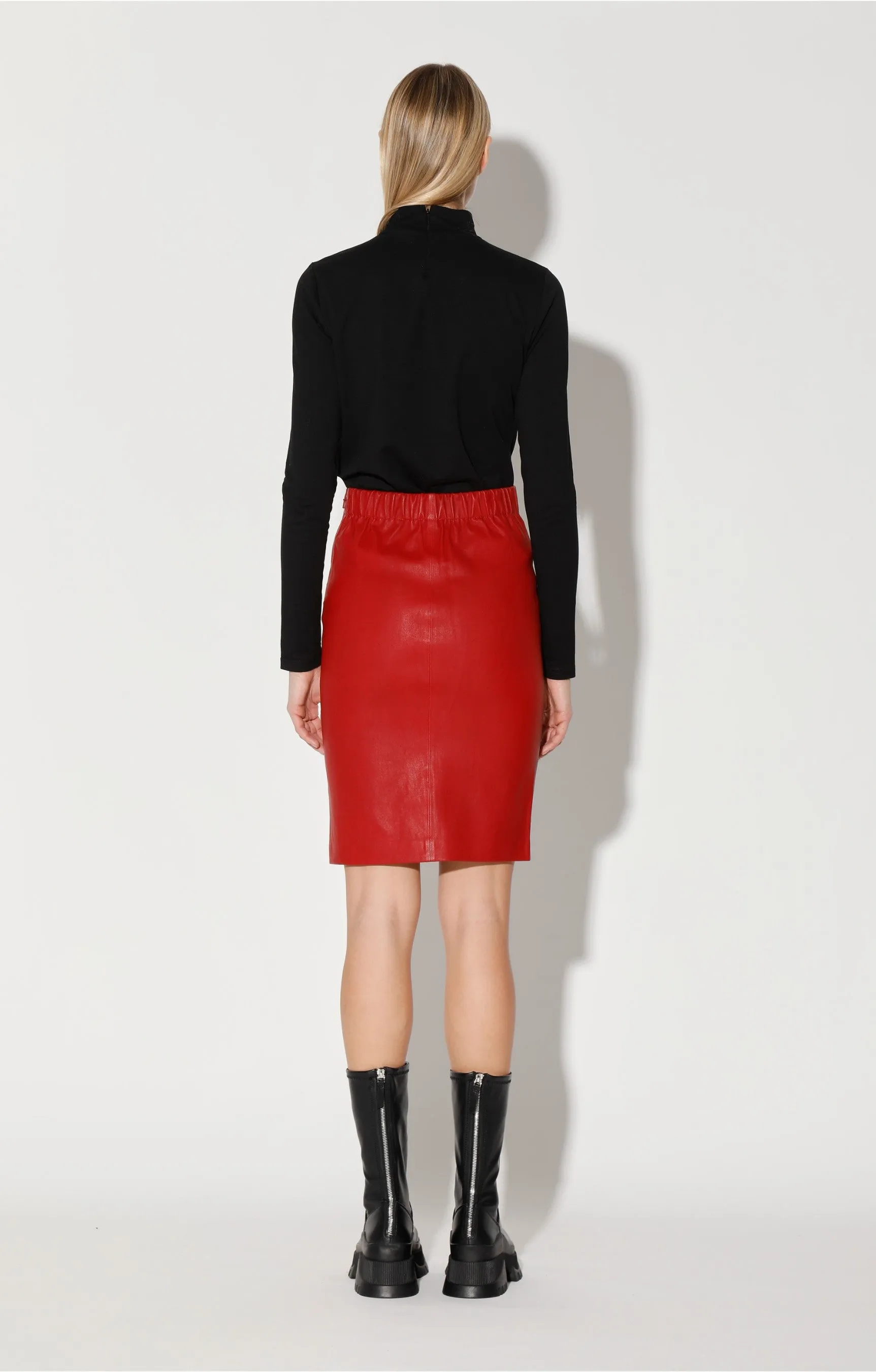 Mae Skirt, Red - Stretch Leather by Walter Baker