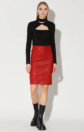 Mae Skirt, Red - Stretch Leather by Walter Baker