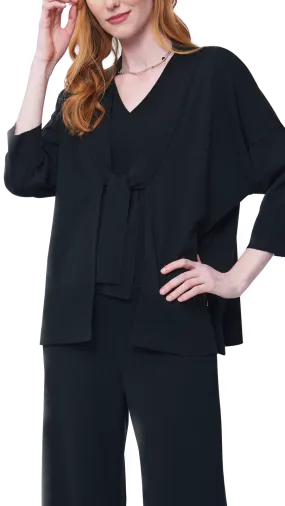 Malia Three-Quarter Sleeved Front-Tie Cardigan; Black