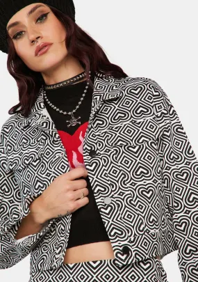 Martha Mono Heart Print Crop Trucker Jacket