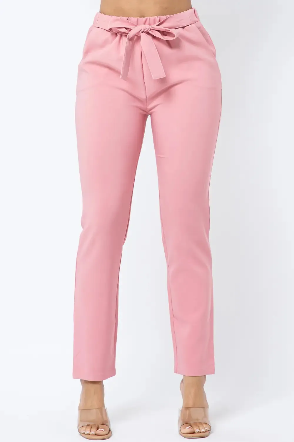 Mauve Elastic Waist Front Tie Pants