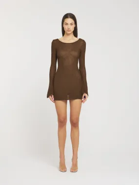 Maya Longsleeve Mini Dress - Chocolate Sequin