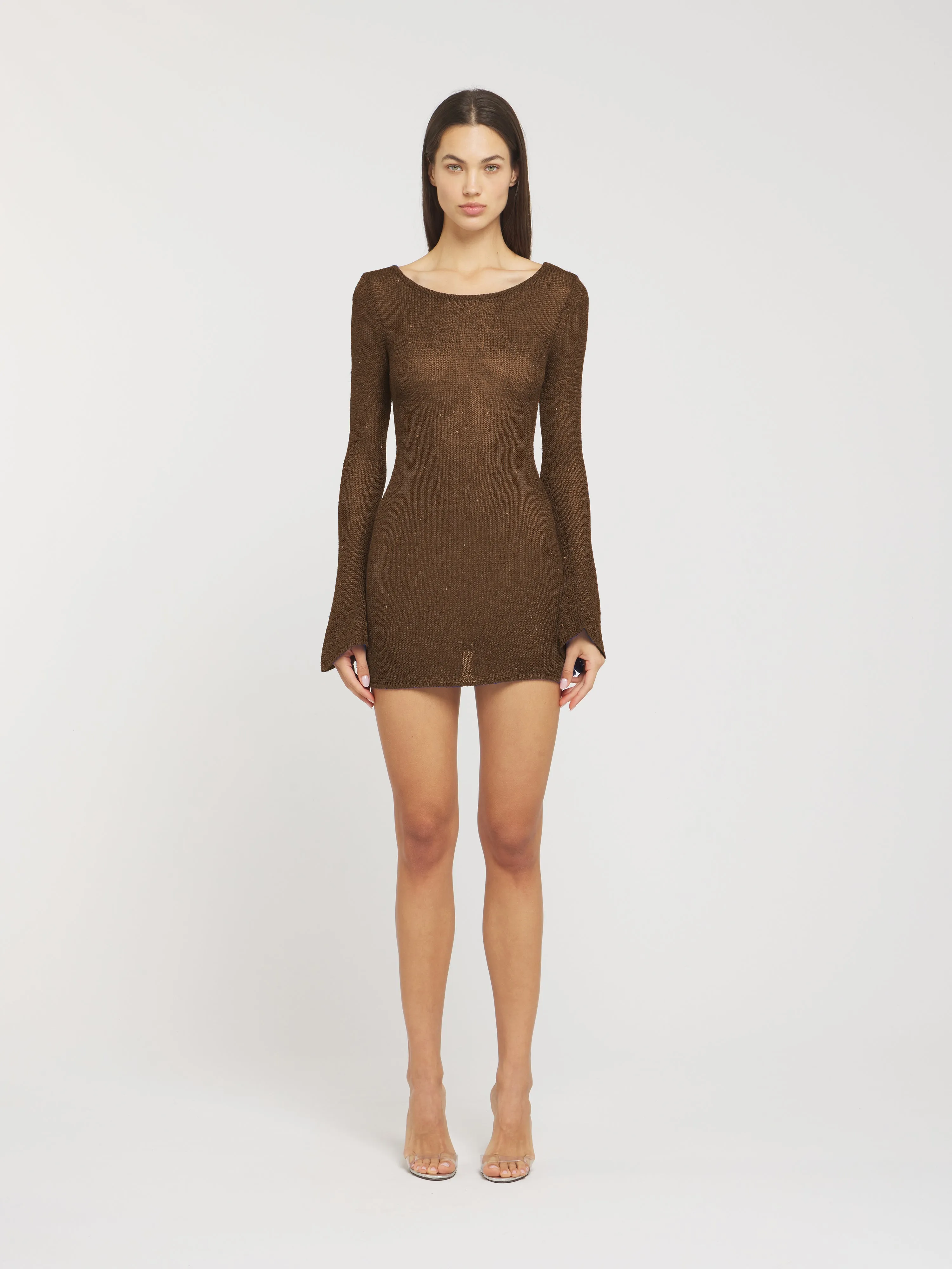 Maya Longsleeve Mini Dress - Chocolate Sequin