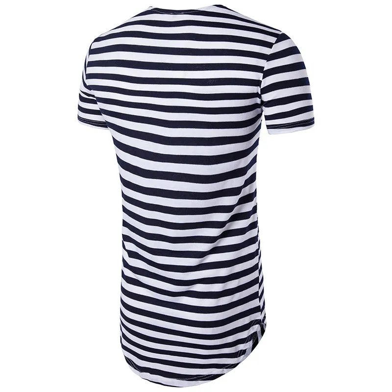 Men Crewneck Stripes Short Sleeves Long T-Shirt