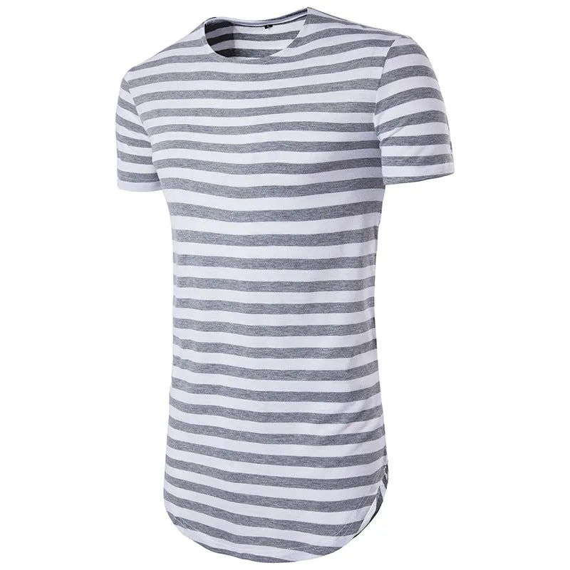 Men Crewneck Stripes Short Sleeves Long T-Shirt