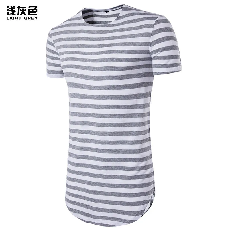 Men Crewneck Stripes Short Sleeves Long T-Shirt