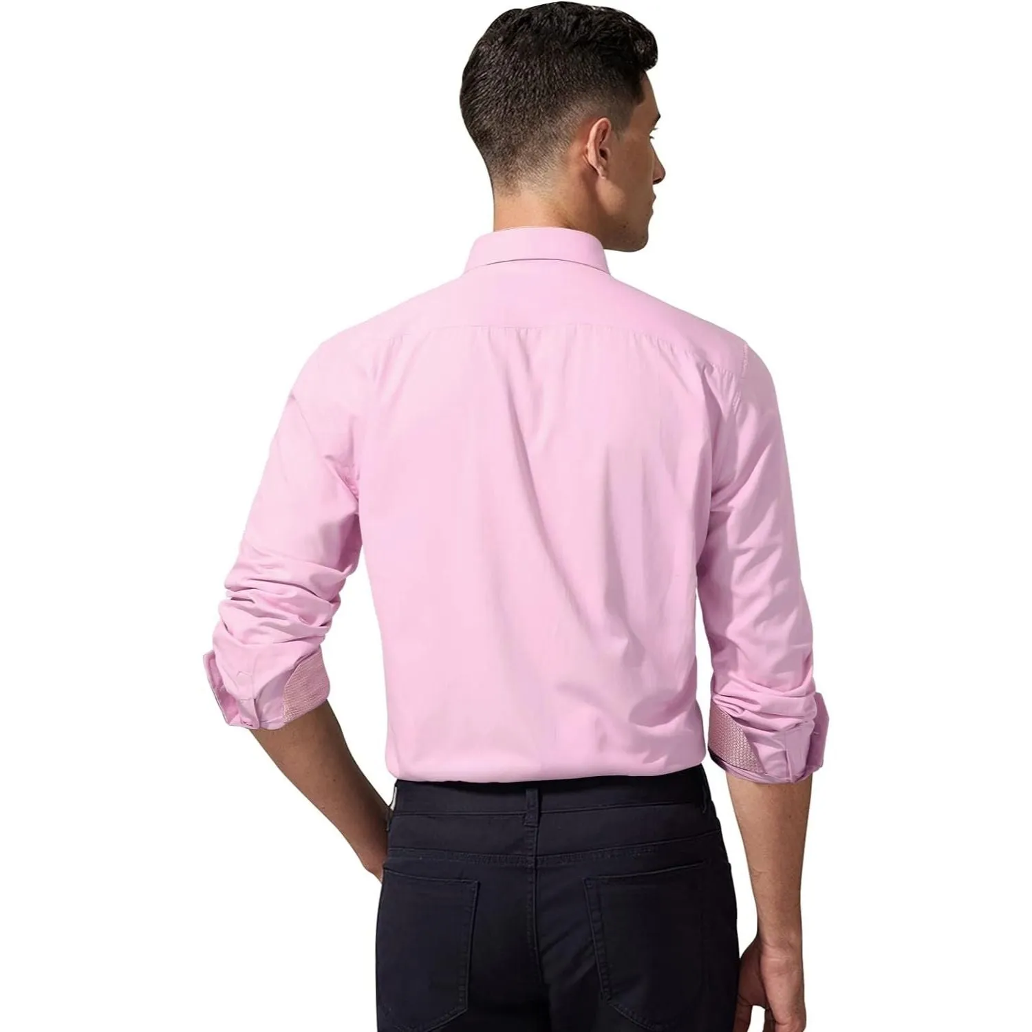 Men's Patchwork Dress Shirt with Pocket - C2-PINK