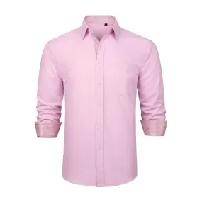 Men's Patchwork Dress Shirt with Pocket - C2-PINK