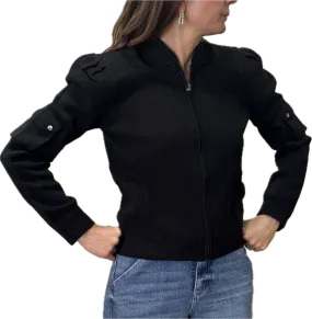 Minnie Rose Cotton Blend Cropped Bomber Jacket Black