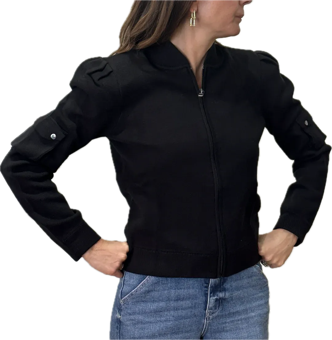 Minnie Rose Cotton Blend Cropped Bomber Jacket Black