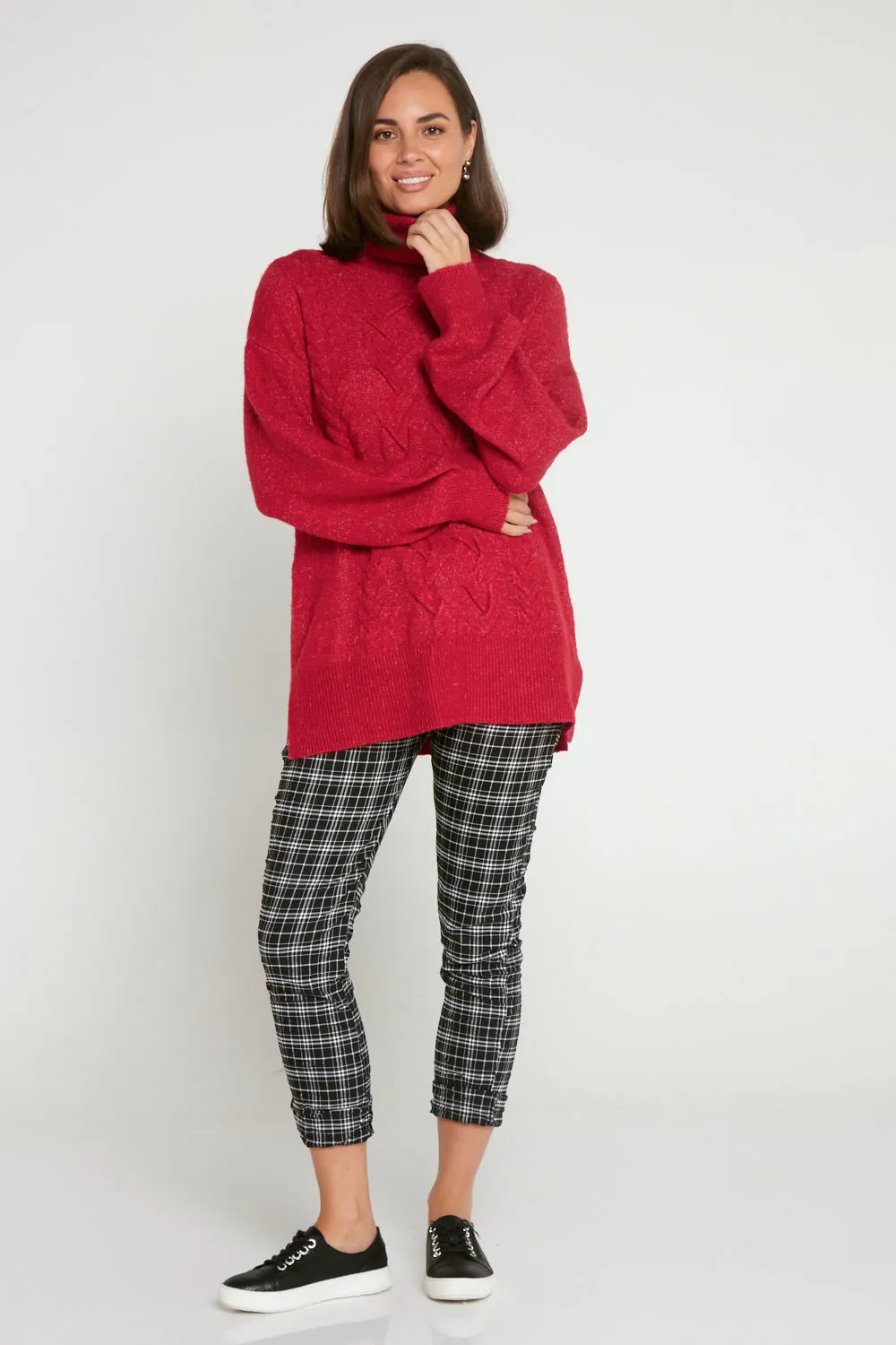 Miya Cowl Cable Knit Jumper - Raspberry