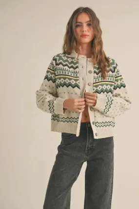 MULTI PATTERN BUTTON FRONT SWEATER CARDIGAN