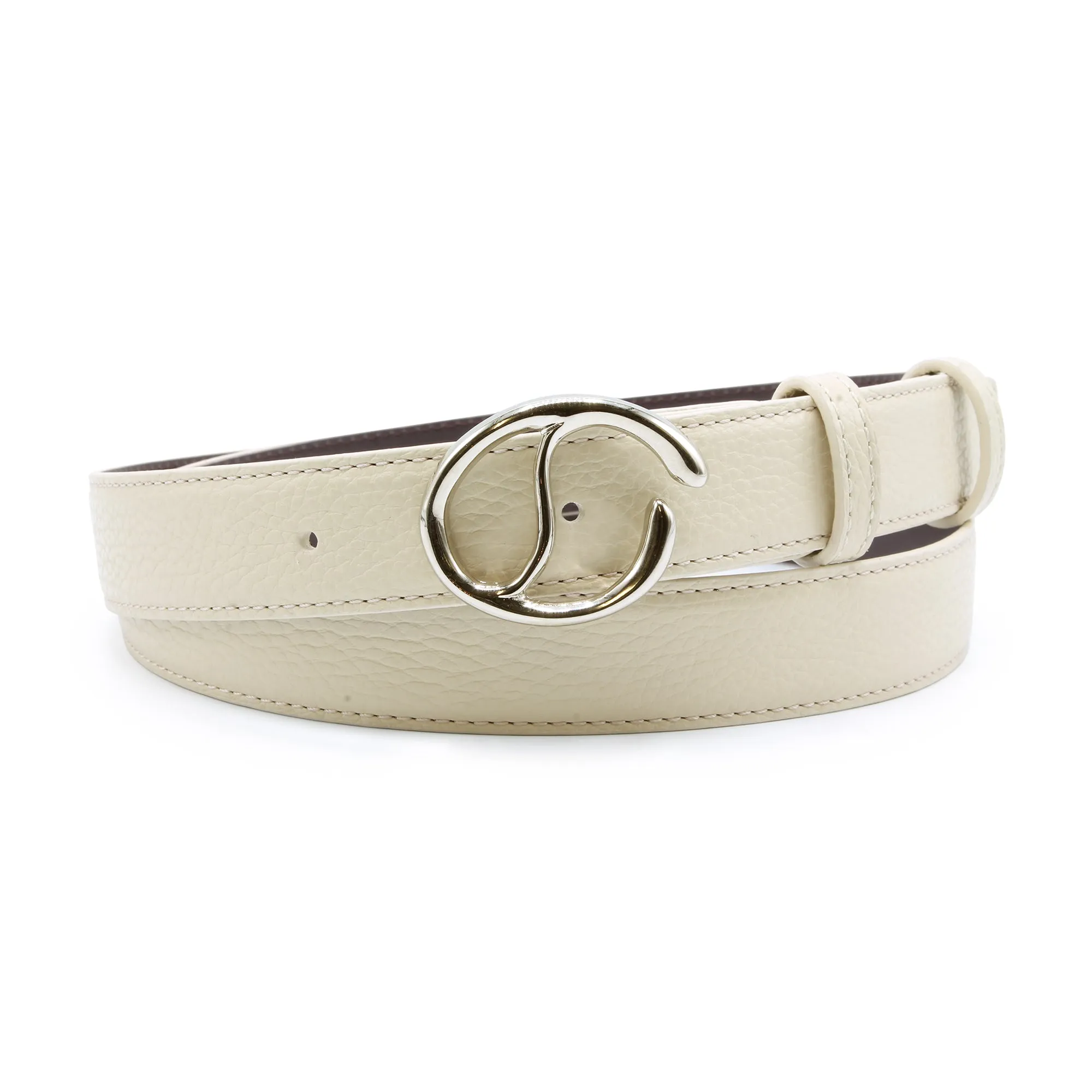 Narrow Cream Tumbled Leather Belt