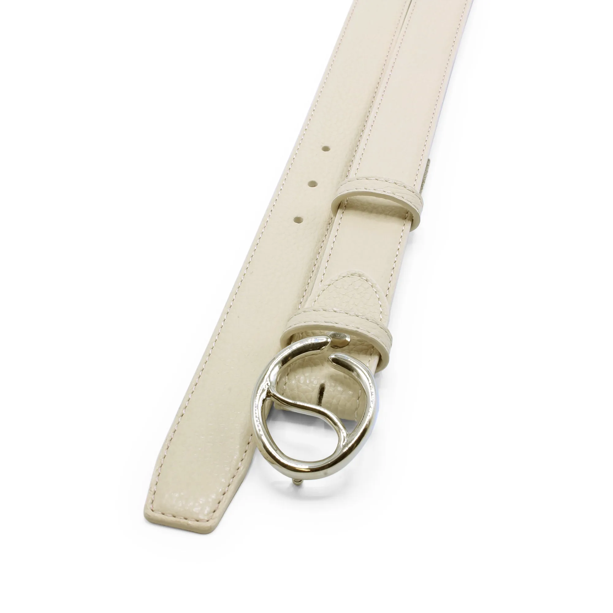 Narrow Cream Tumbled Leather Belt