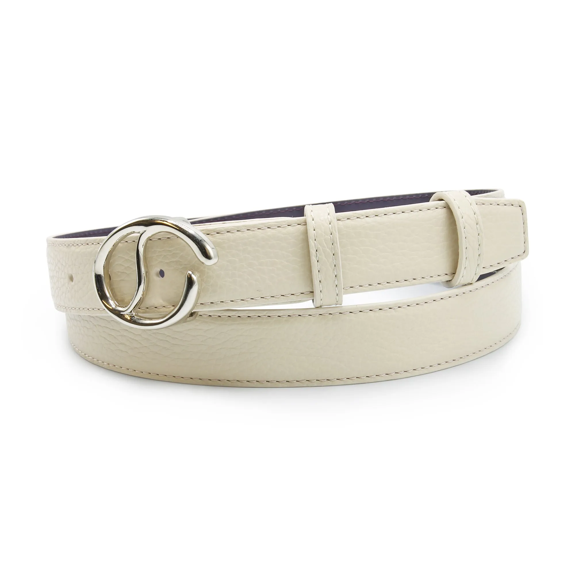 Narrow Cream Tumbled Leather Belt