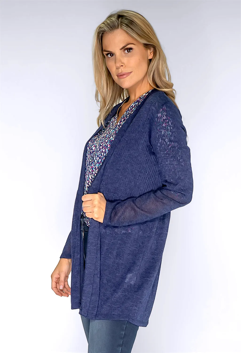 Navy Plisse Open Cardigan